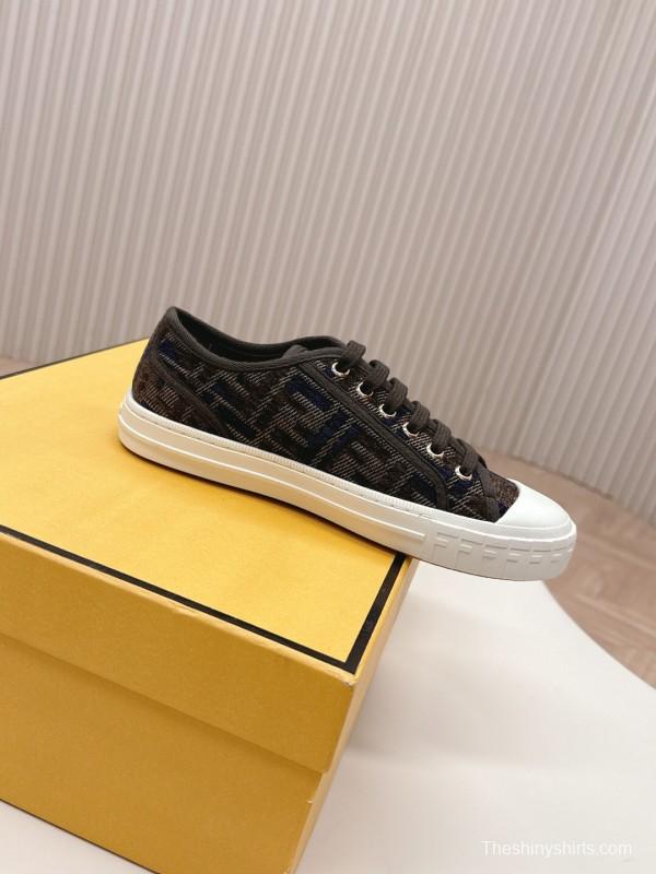 2025 Women Fendi Brown Black Canvas Sneakers LY00280