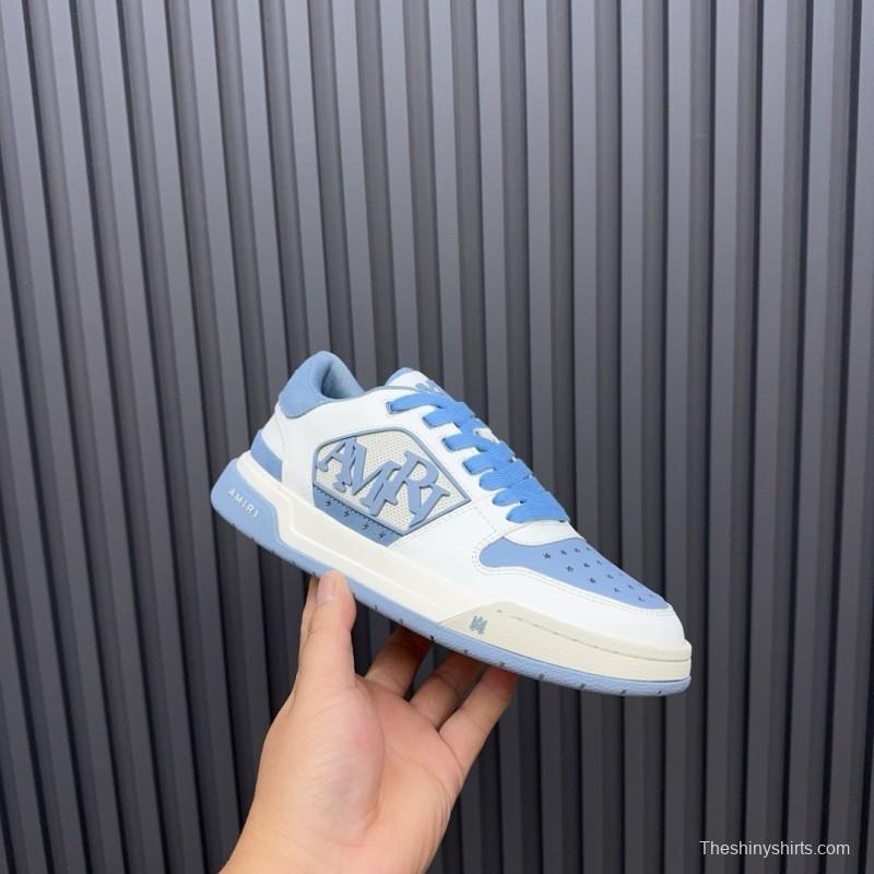 2025 Unisex Amiri White Light Blue Leather Sneakers MJ00360