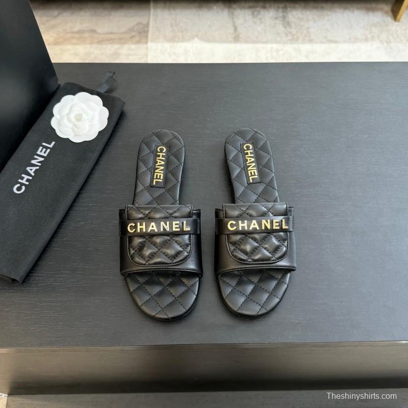 2025 Slippers Women Chanel Black Leather Slippers