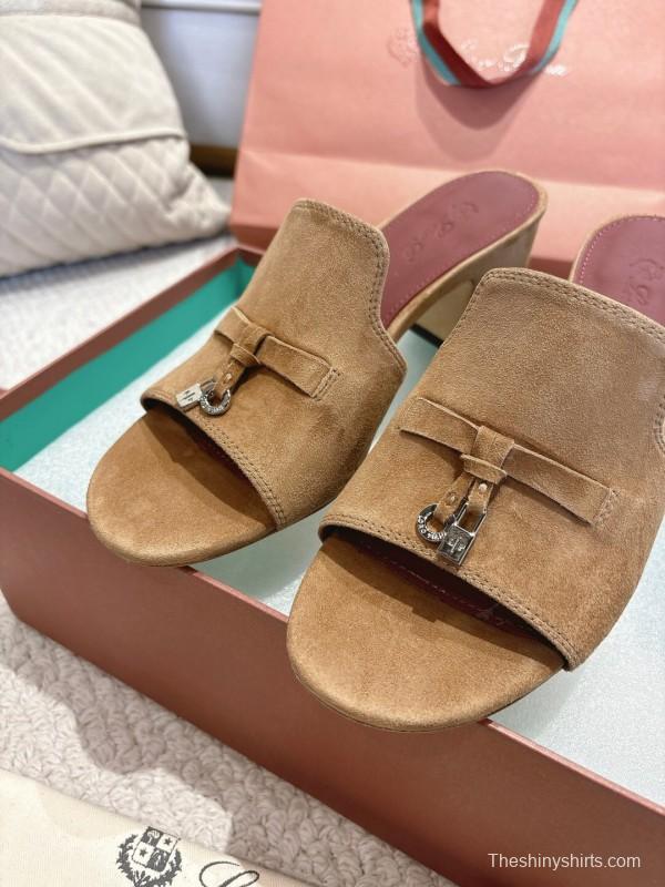 2025 Women LP Beige Suede Mule Sandals