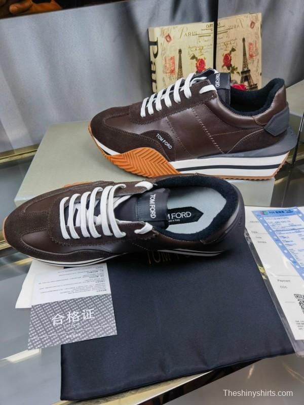 2025 Men TOM FORD Brown Black Leather Suede Sneakers LY00360(M)