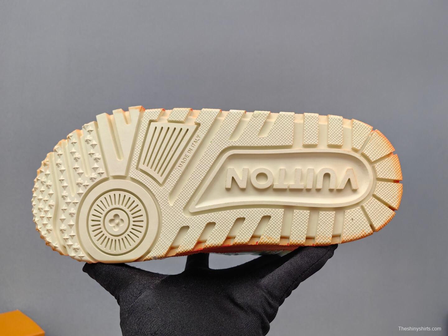 2025 Unisex Louis Vuitton Blue Orange Denim TPU Plimsolls Complex Wash KFY00510