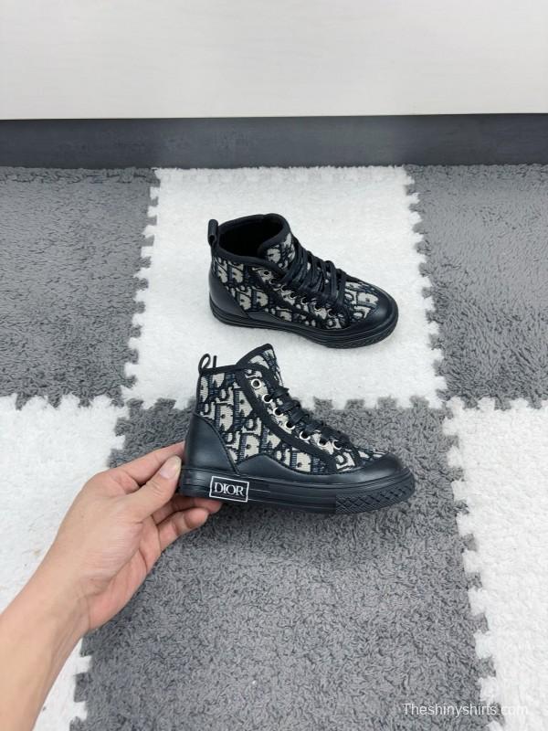 2024 Kids Dior Black White Canvas Sneakers