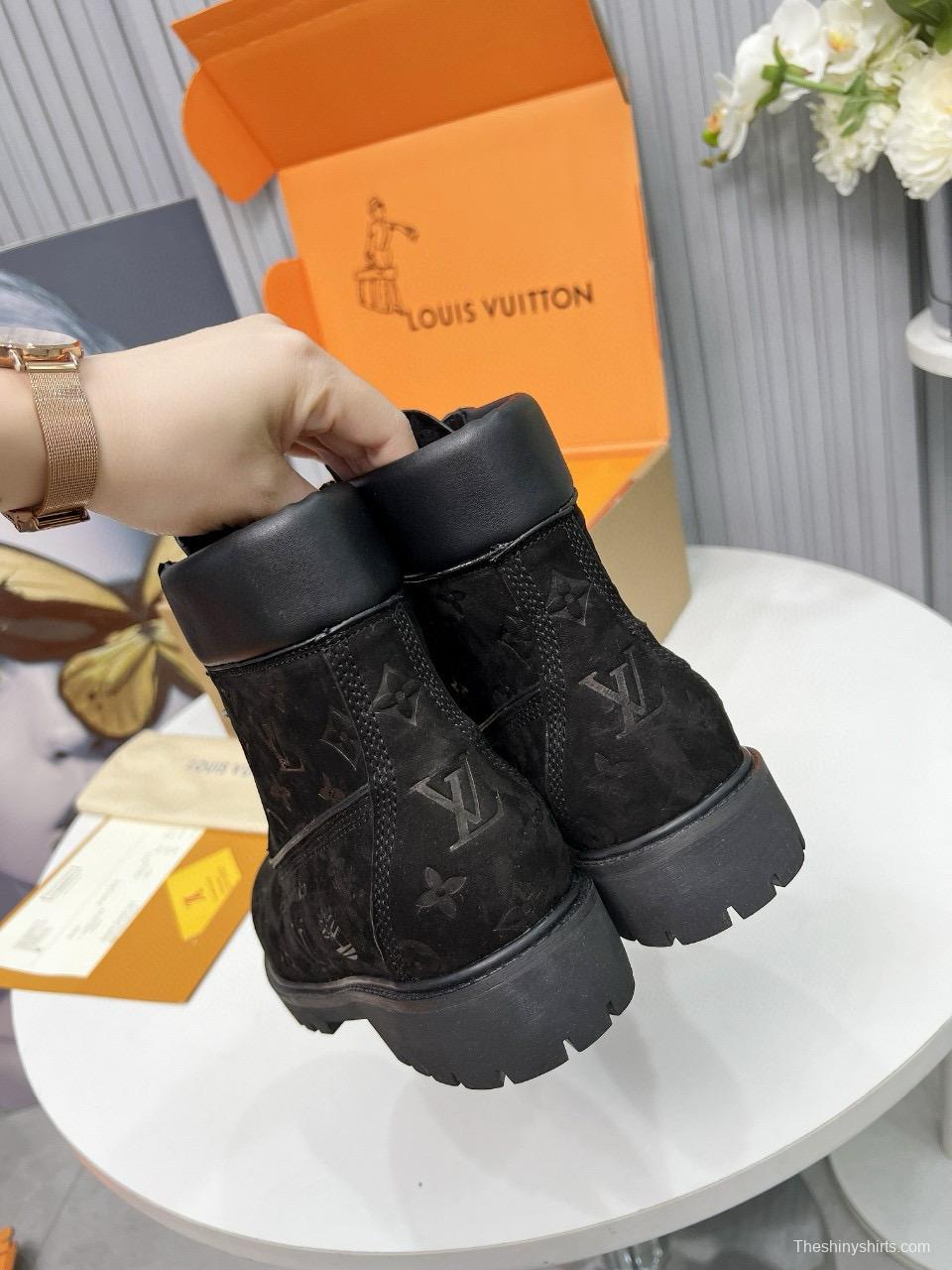 2024 Unisex Louis Vuitton Black Brown Suede Leather Ankle Boots MJ00450