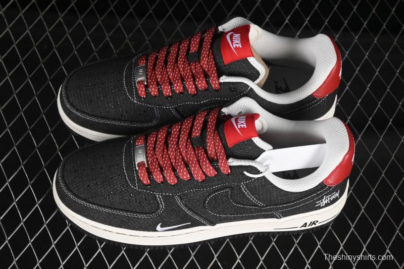 Nike Air Force 1'07 Low Stussy Collaboration Dark Grey Woven Casual Sneakers - LW9279-002