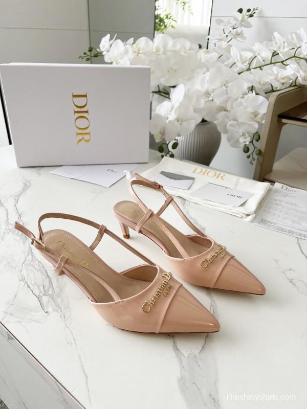 2025 Women Dior Beige Patent Leather Slingback Heels KFY00310