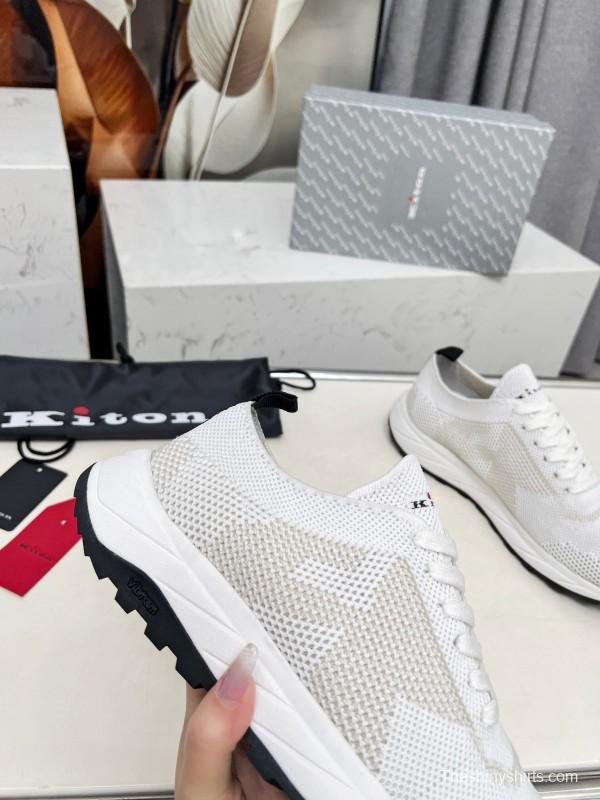 2025 Men Kiton White Beige Knit Sneakers Original MD Rubber Sole AS00320