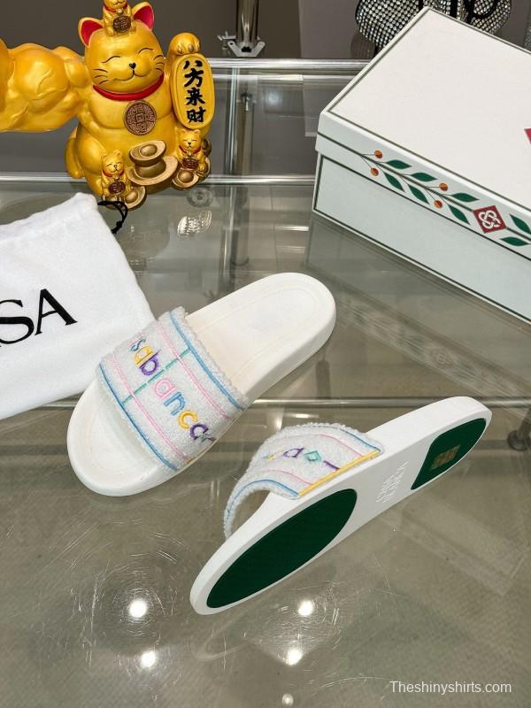 2025 Unisex CASA BLANCA White Fabric Slippers Embroidery KFY00160