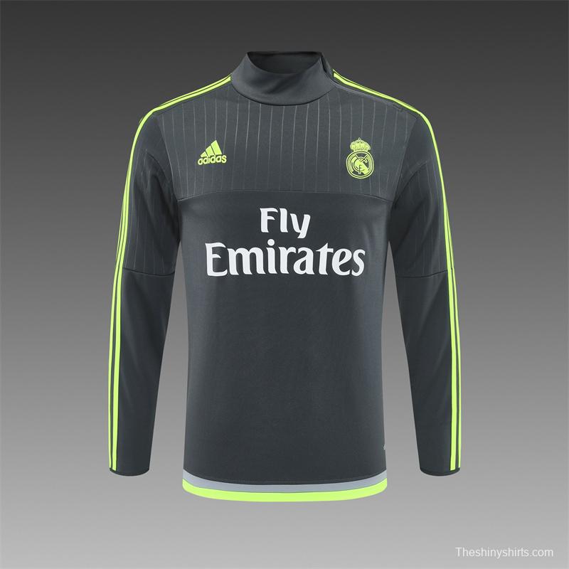 Retro 15/16 Real Madrid Dark Grey Half Zipper Jacket+Long Pants