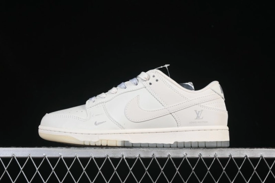 Nike SB Dunk Low LV Collaboration Beige Gray Double Swoosh Crystal Sole Anniversary Custom Low-Top Casual Skate Shoes - XX3168-190