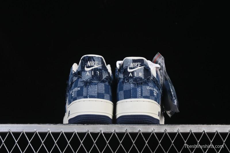 Nike Air Force 1 '07 Low Casual Sneakers in White Navy Blue - YF9511-816