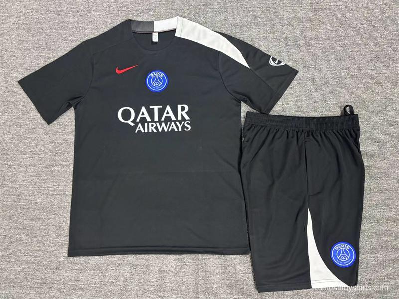 25/26 Kids PSG Black T90 Short Sleeve+Soccer Shorts