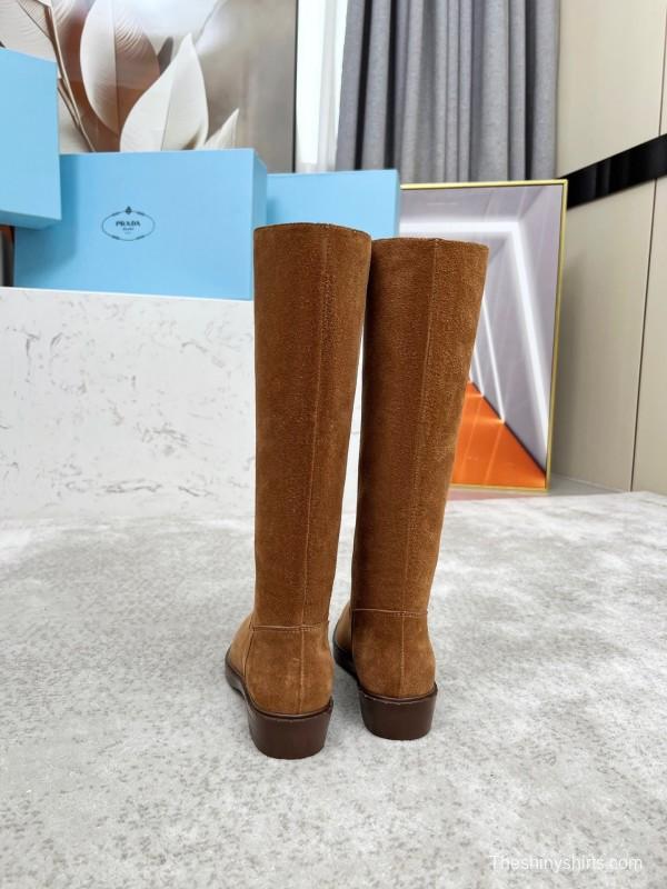 Prada Classic Triangle Logo Pointed Toe Boots - LY00400